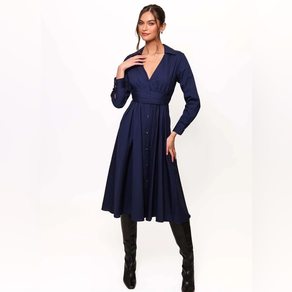 Hutch Cora Ruched Waist Midi Dress with Pockets